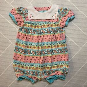VTG)Gymboree Rainbow Tag 1998 Floral Baby Romper with Collar Baby Girl’s Size XS